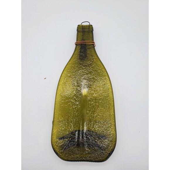 Cheese Plate Green Wine Bottle Serving Dish Spoon Rest Etched Golfer Flattened - Picture 5 of 12